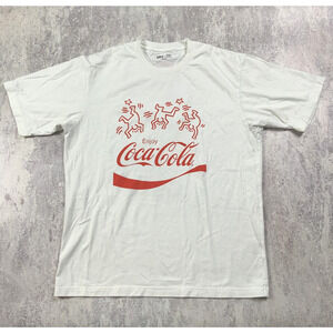 Uniqlo T-Shirt Mens Large White Keith Haring Coca-Cola Casual Pop Art Tee